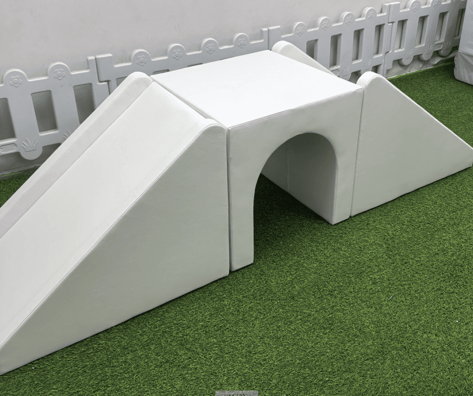 Minimalist White 3-Piece Soft Play Parkour Wedge & Tunnel Set